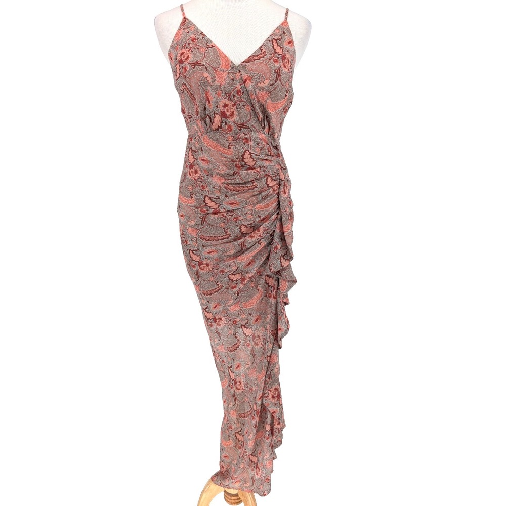 Floret Studios Ruffle Chiffon Midi Dress Teal Coral Floral Small Coquette Fairy‎ - Picture 3 of 16
